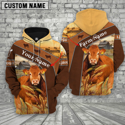 Joycorners Farm Custom Name Limousin Cattle On Farm 3D Printed Hoodie