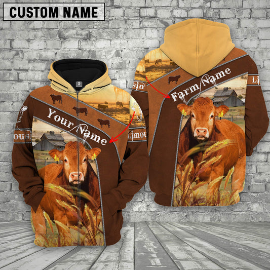 Joycorners Farm Custom Name Limousin Cattle On Farm 3D Printed Hoodie