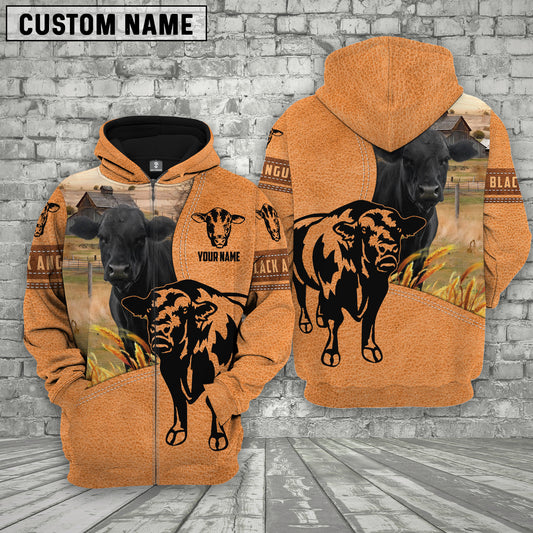 Joycorners Farm Personalized Name Black Angus Leather Pattern 3D Printed Hoodie