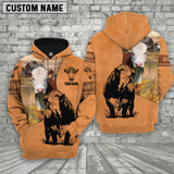 Joycorners Farm Personalized Name Hereford Cattle Leather Pattern 3D Printed Hoodie