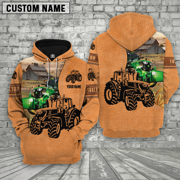 Joycorners Farm Personalized Name Tractor Leather Pattern 3D Printed Hoodie