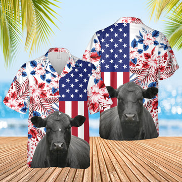 Joy Corners Black Angus US Flag Flower 3D Hawaiian Shirt