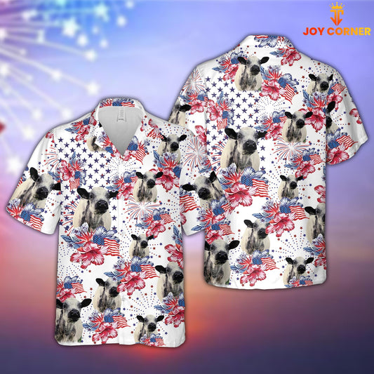 Joy Corners Speakle Park US Flag Flower Pattern 3D Hawaiian Shirt