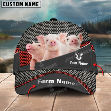 Joycorners Pig Customized Name And Farm Name Metal 3D Classic Cap