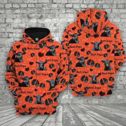 Joycorners Farm Black Angus Happy Pattern 3D Printed Hoodie