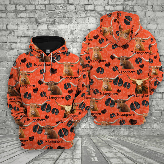 Joycorners Farm Texas Longhorn Happy Pattern 3D Printed Hoodie