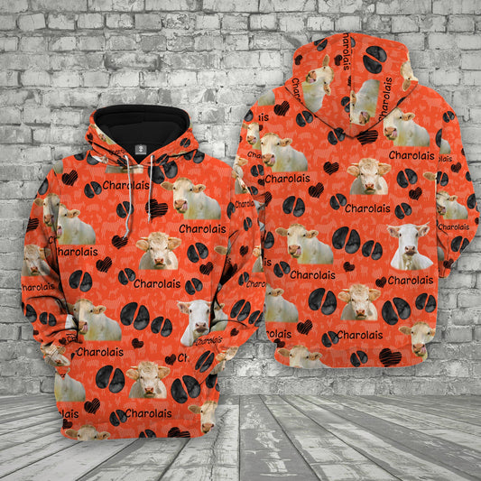 Joycorners Farm Charolais Cattle Happy Pattern 3D Printed Hoodie