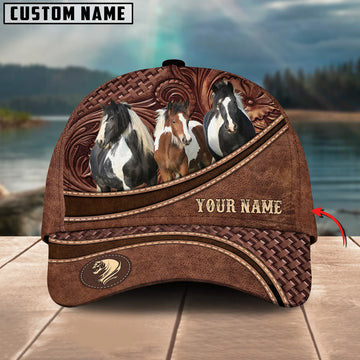 Joycorners Irishcob Stallions Personalized Name Brown Carving Leather Pattern 3D Classic Cap