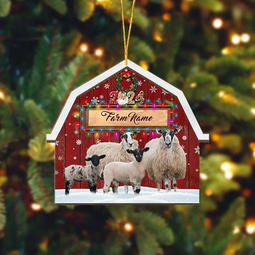 Joycorners Black Faced Sheep Lovers Christmas Gift Red Barn Custom Shape Acrylic Ornament