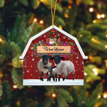 Joycorners Suffolks Sheep Lovers Christmas Gift Red Barn Custom Shape Acrylic Ornament