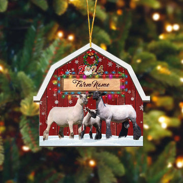 Joycorners Show Lambs Lovers Christmas Gift Red Barn Custom Shape Acrylic Ornament