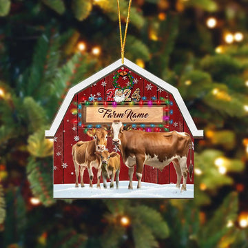 Joycorners Guernsey Cattle Lovers Christmas Gift Red Barn Custom Shape Acrylic Ornament