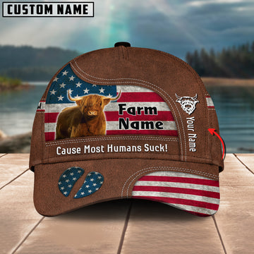 Joycorners Highland US Flag Customized Name And Farm Name Cap