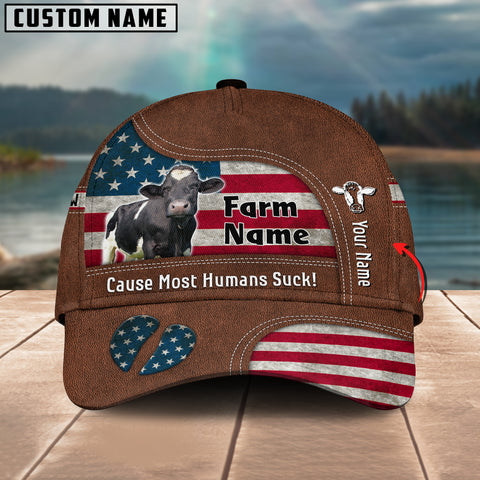 Joycorners Holstein US Flag Customized Name And Farm Name Cap