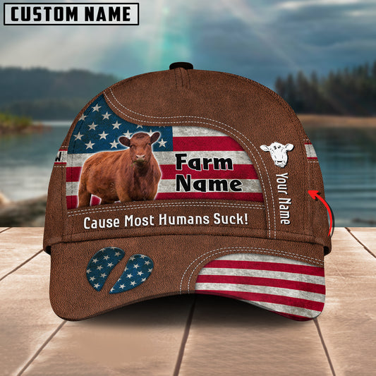 Joycorners Red Angus US Flag Customized Name And Farm Name Cap