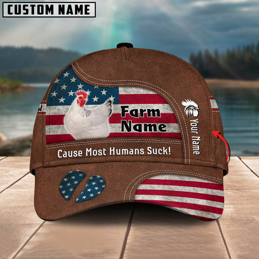 Joycorners Chicken US Flag Customized Name And Farm Name Cap