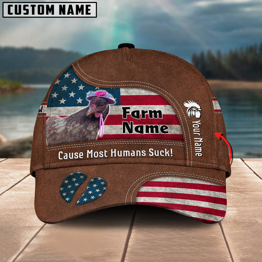 Joycorners Chicken US Flag Customized Name And Farm Name Cap KH