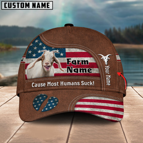 Joycorners Goat US Flag Customized Name And Farm Name Cap
