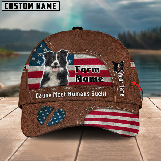 Joycorners Border Collie US Flag Customized Name And Farm Name Cap