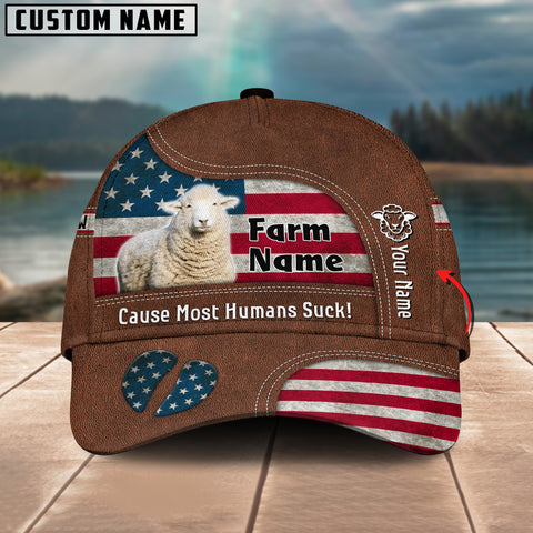 Joycorners Sheep US Flag Customized Name And Farm Name Cap