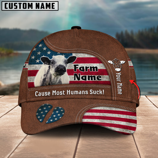 Joycorners Speckle Park US Flag Customized Name And Farm Name Cap