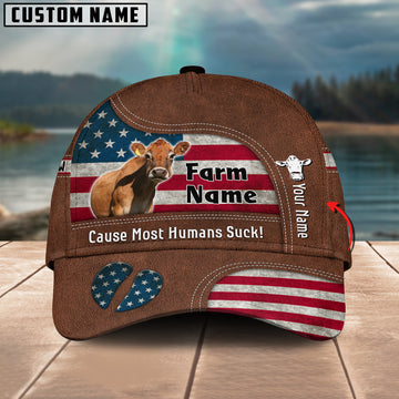 Joycorners Jersey US Flag Customized Name And Farm Name Cap