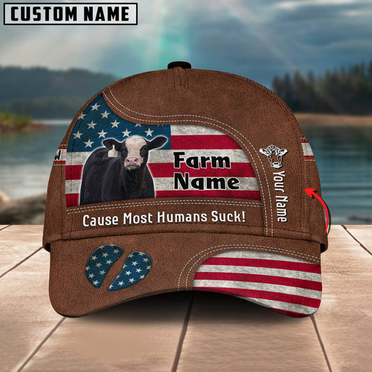 Joycorners Black Hereford US Flag Customized Name And Farm Name Cap