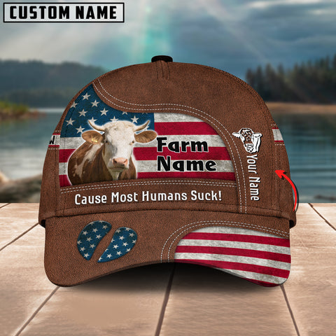 Joycorners Simmental US Flag Customized Name And Farm Name Cap
