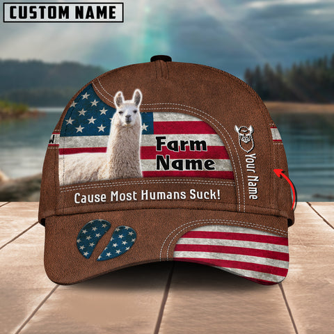Joycorners Llama US Flag Customized Name And Farm Name Cap