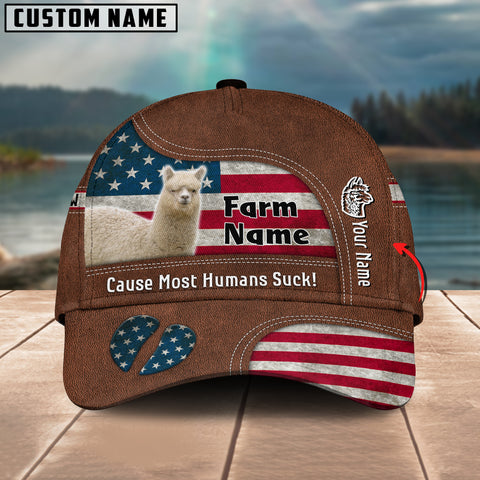 Joycorners Alpaca US Flag Customized Name And Farm Name Cap