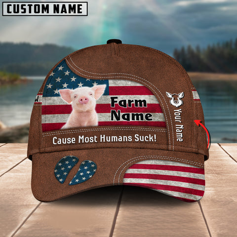 Joycorners Pig US Flag Customized Name And Farm Name Cap