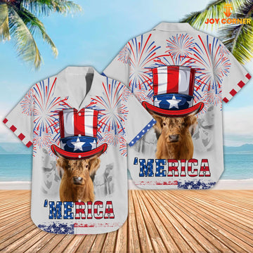Joy Corners Highland Cattle Patriot Day 3D Hawaiian Shirt