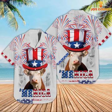 Joy Corners Hereford Cattle Patriot Day 3D Hawaiian Shirt