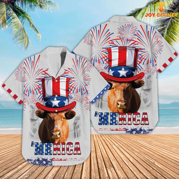 Joy Corners Red Angus Patriot Day 3D Hawaiian Shirt