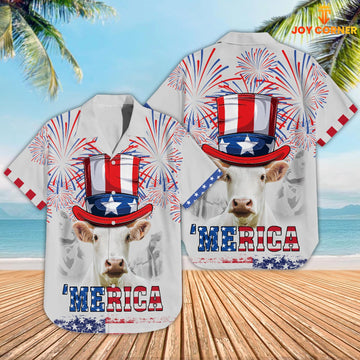 Joy Corners Charolais Cattle Patriot Day 3D Hawaiian Shirt