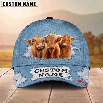 Joycorners Custom Name Highland Cattle Jeans Pattern 3D Classic Cap