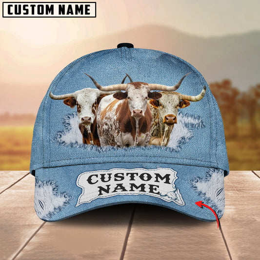 Joycorners Custom Name Texas Longhorn Jeans Pattern 3D Classic Cap