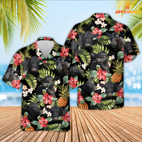 Joy Corners Black Angus Cattle 3D Hawaiian Flower Shirt