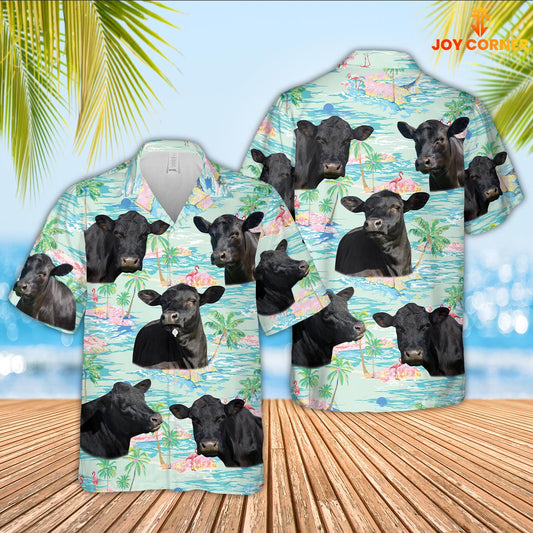 Joy Corners Black Angus Cattle 3D Hawaiian Flower Shirt