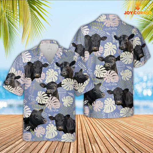 Joy Corners Black Angus Cattle 3D Hawaiian Flower Shirt