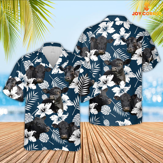 Joy Corners Black Angus Cattle 3D Hawaiian Flower Shirt