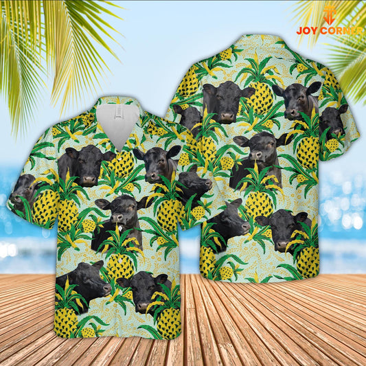 Joy Corners Black Angus Cattle 3D Hawaiian Flower Shirt