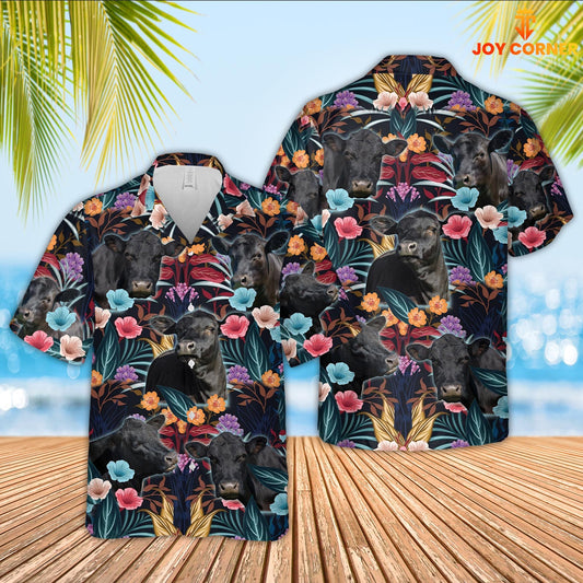 Joy Corners Black Angus Cattle 3D Hawaiian Flower Shirt