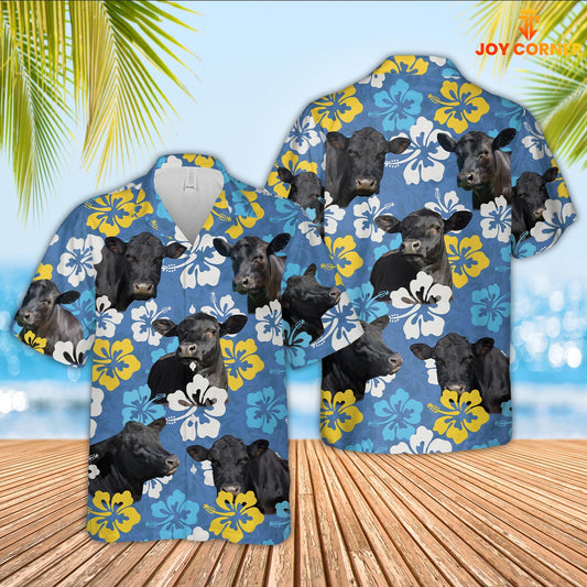 Joy Corners Black Angus Cattle 3D Hawaiian Flower Shirt