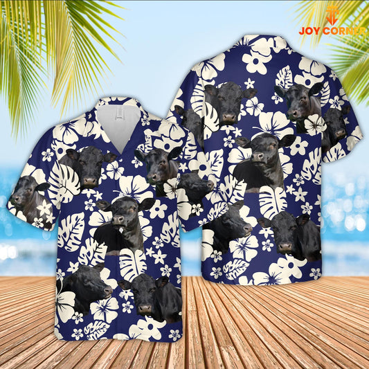 Joy Corners Black Angus Cattle 3D Hawaiian Flower Shirt