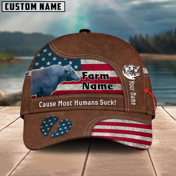 Joycorners Black Gelbvieh Bull US Flag Customized Name And Farm Name Cap