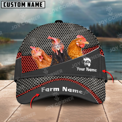 Joycorners Chicken Customized Name And Farm Name Metal 3D Classic Cap