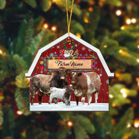 Joycorners Shorthorn Lovers Christmas Gift Red Barn Custom Shape Acrylic Ornament