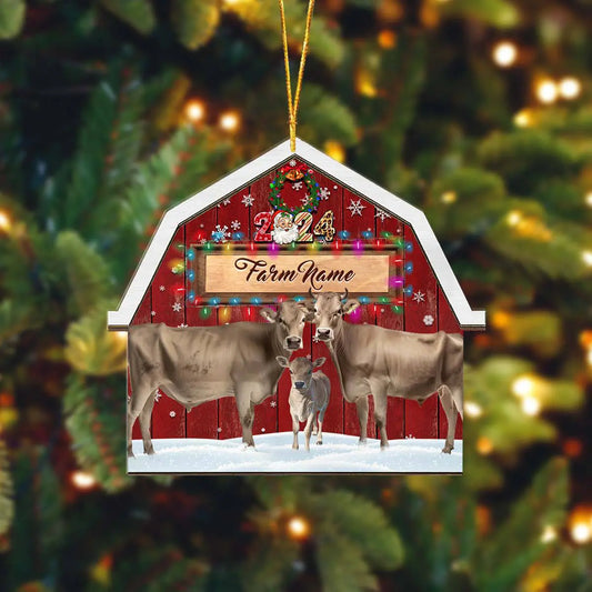 Joycorners Brown Swiss Lovers Christmas Gift Red Barn Custom Shape Acrylic Ornament