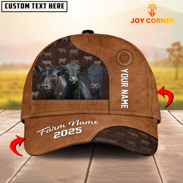 Joycorners Custom Name And Farm Name Black Angus Brown Leather Pattern 3D Classic Cap